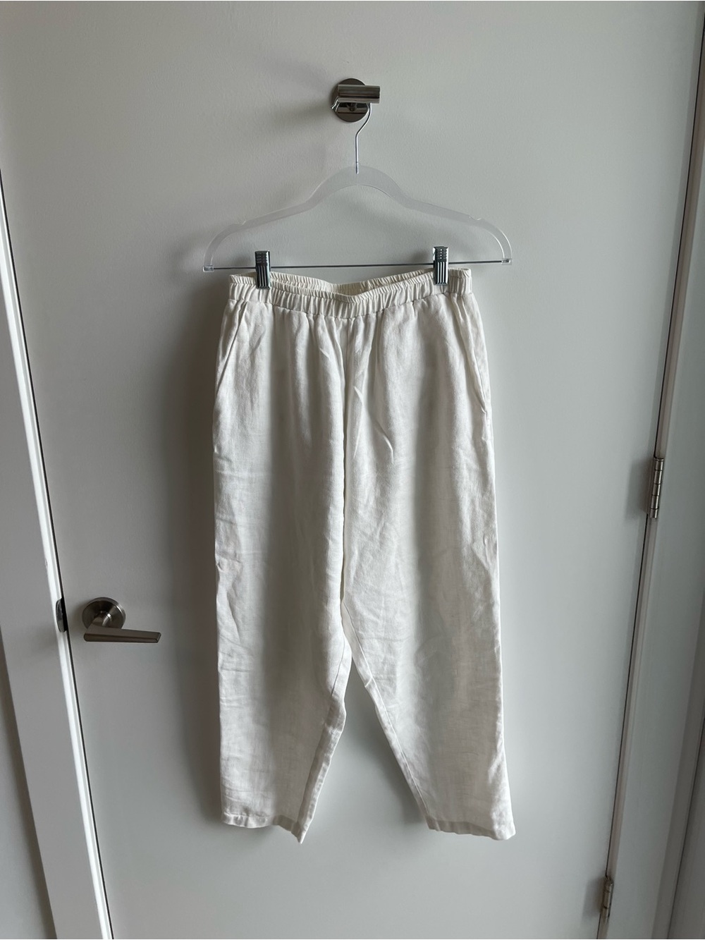 Rachel Craven Relaxed Linen White Elastic-Waist Pants